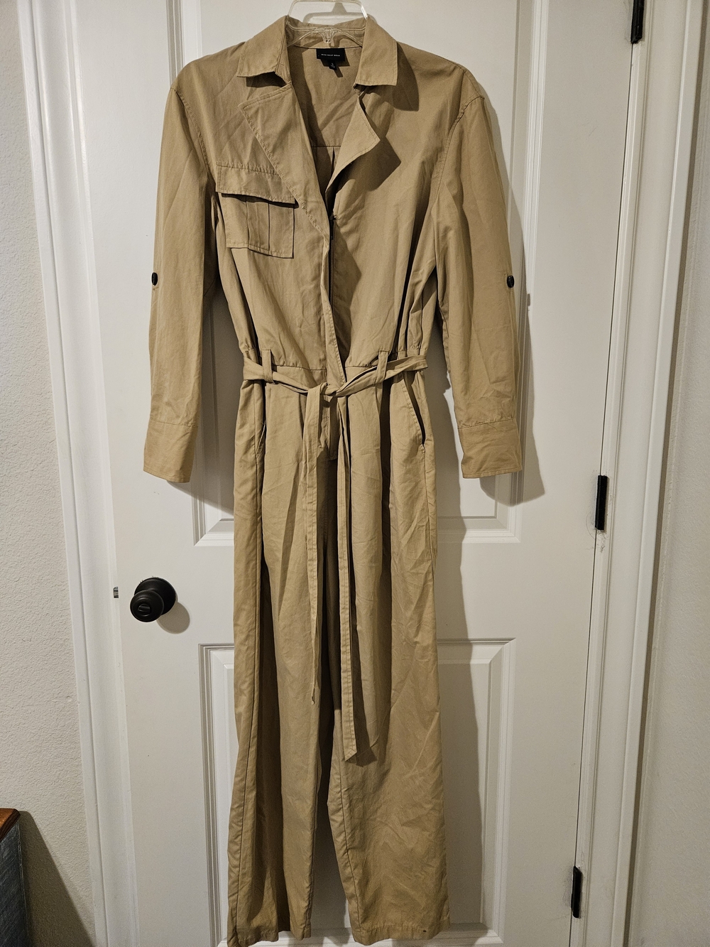 Who What Wear Tan Jumpsuit with Self-Tie Belt